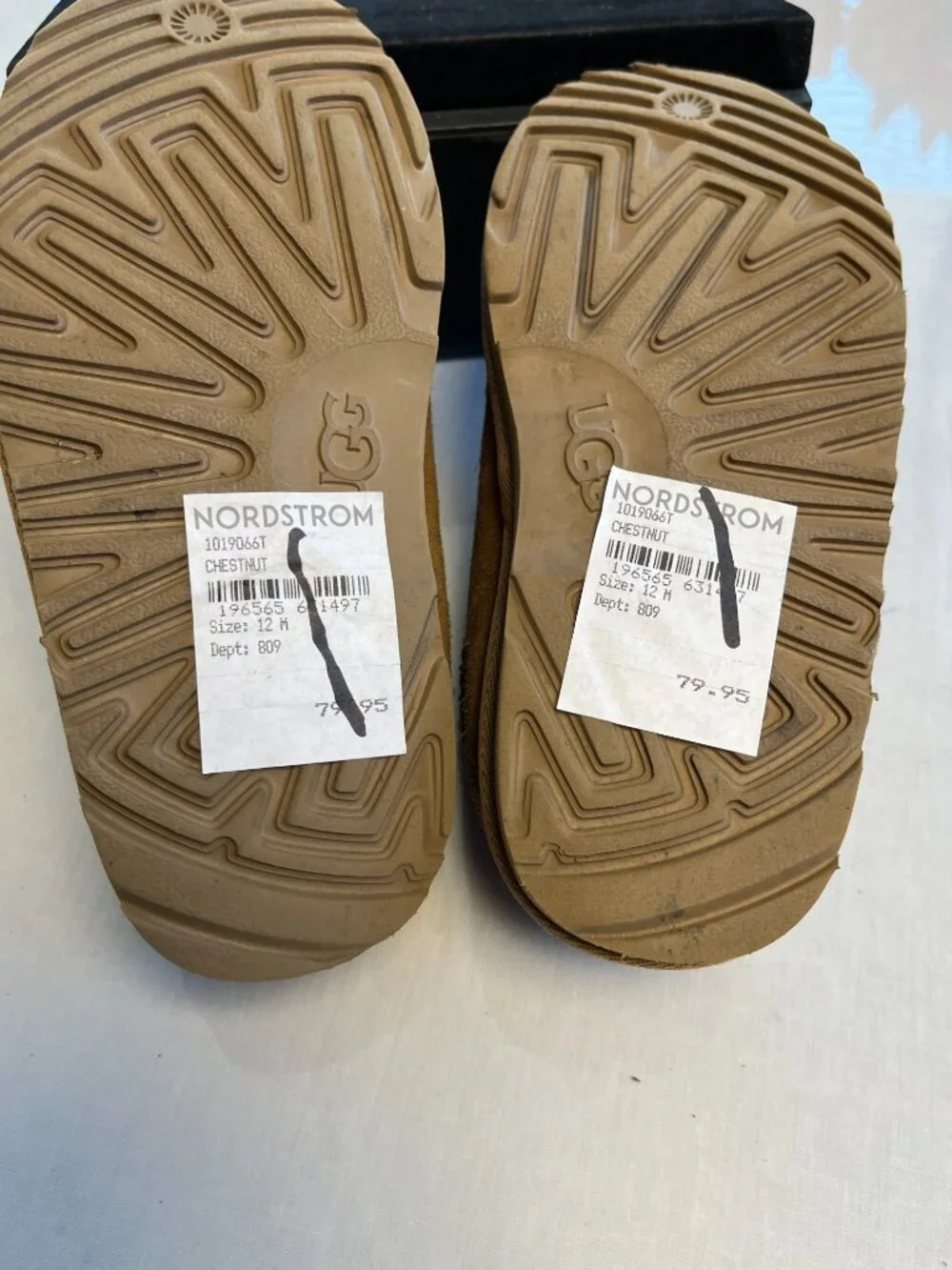 UGG Kids Chestnut Suede Braid Trim Slippers Size 12